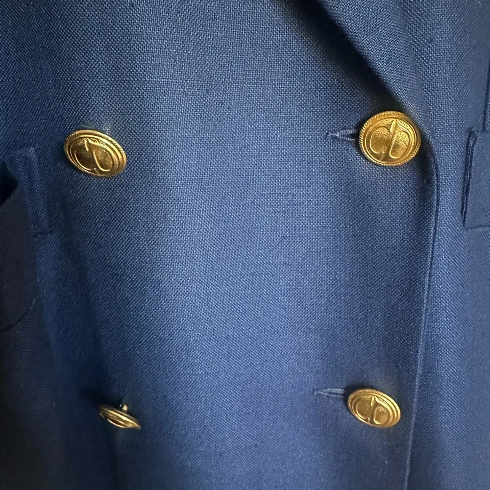 Christian Dior Navy Linen Blazer with Gold Accents